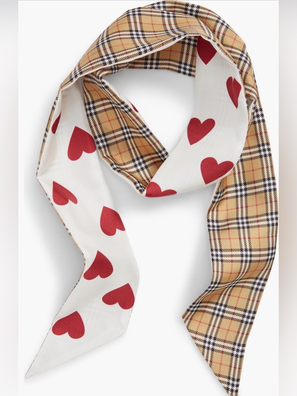 Burberry Heart ♥️ & Check Silk Skinny Neck Scarf - Picture 2 of 8